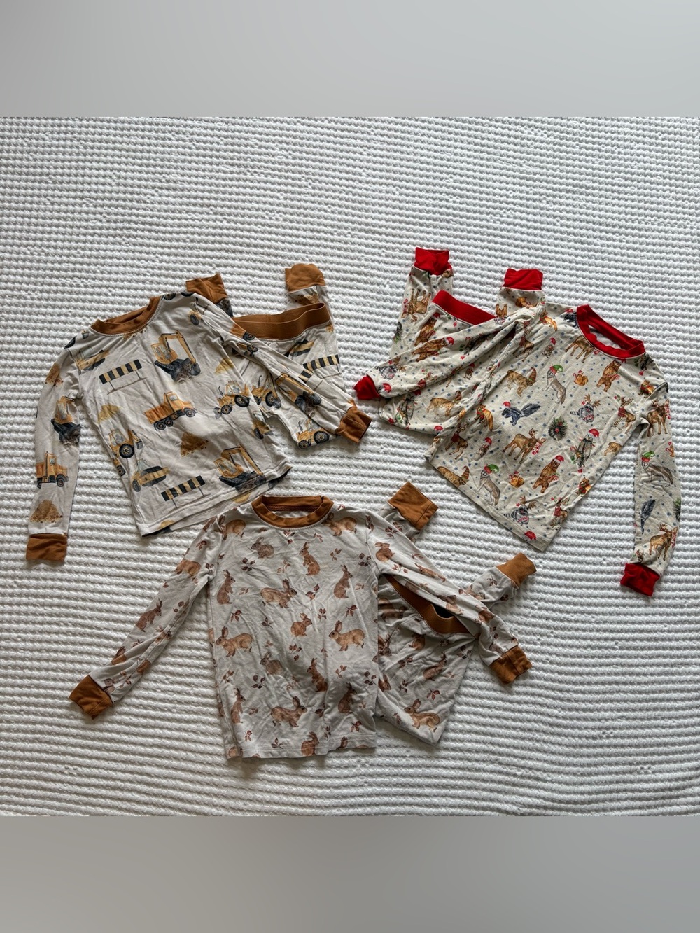 Bamboo Toddler Pajama Bundle Lot of 3 Bunny Christmas Animal Construction - 2T